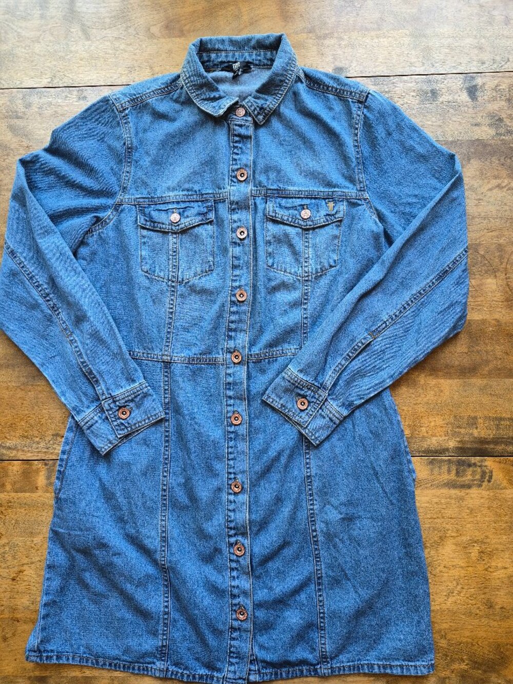 Frye Women's Med Denim Long Sleeve Dress Blue Medium Wash Pockets